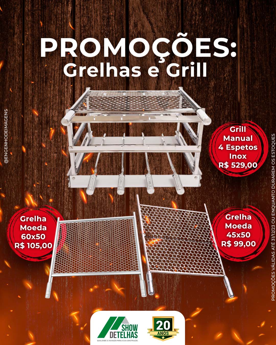 Eleve seus churrascos com o grill manual 4 espetos inox! 