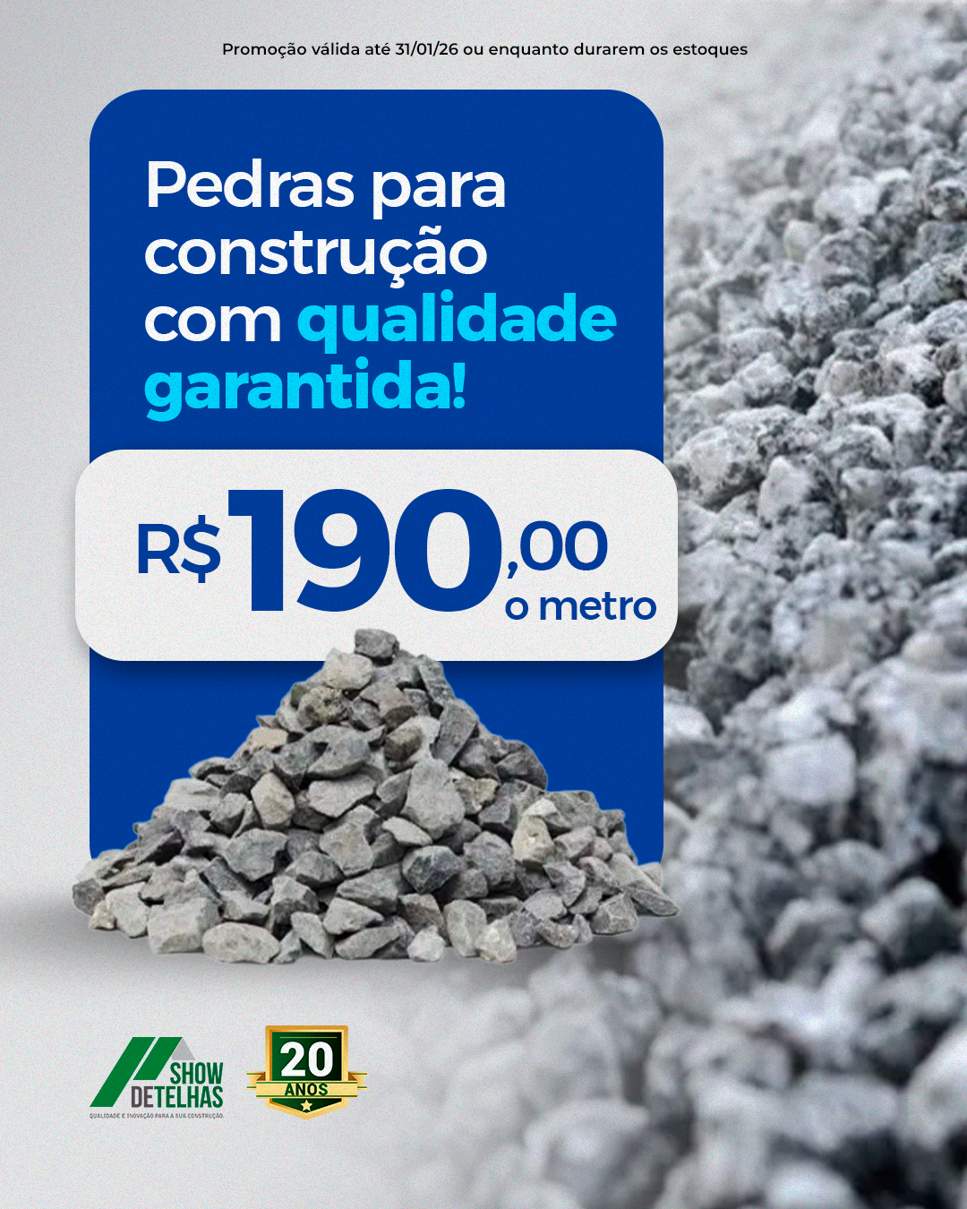 Pedras para construção com qualidade garantida é na Show De Telhas!
